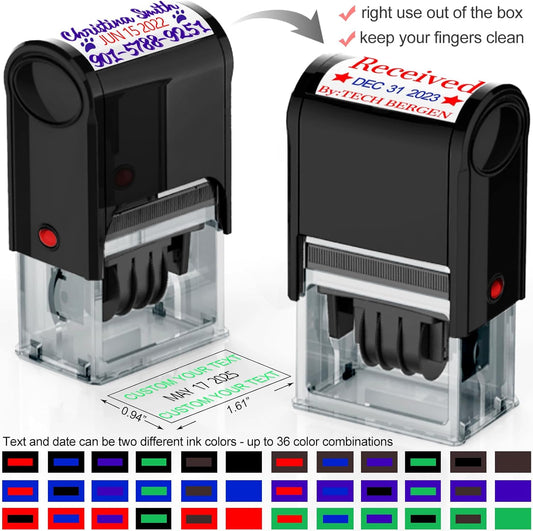 Custom-Date-Stamps Self Inking Stamp Personalized-Date-Stamp with Siganture Self-Inking Heavy Duty Date Stamper for Office Business,2-Color Ink Pads - Many Colors & Fonts (1 pcs Date Stamp)