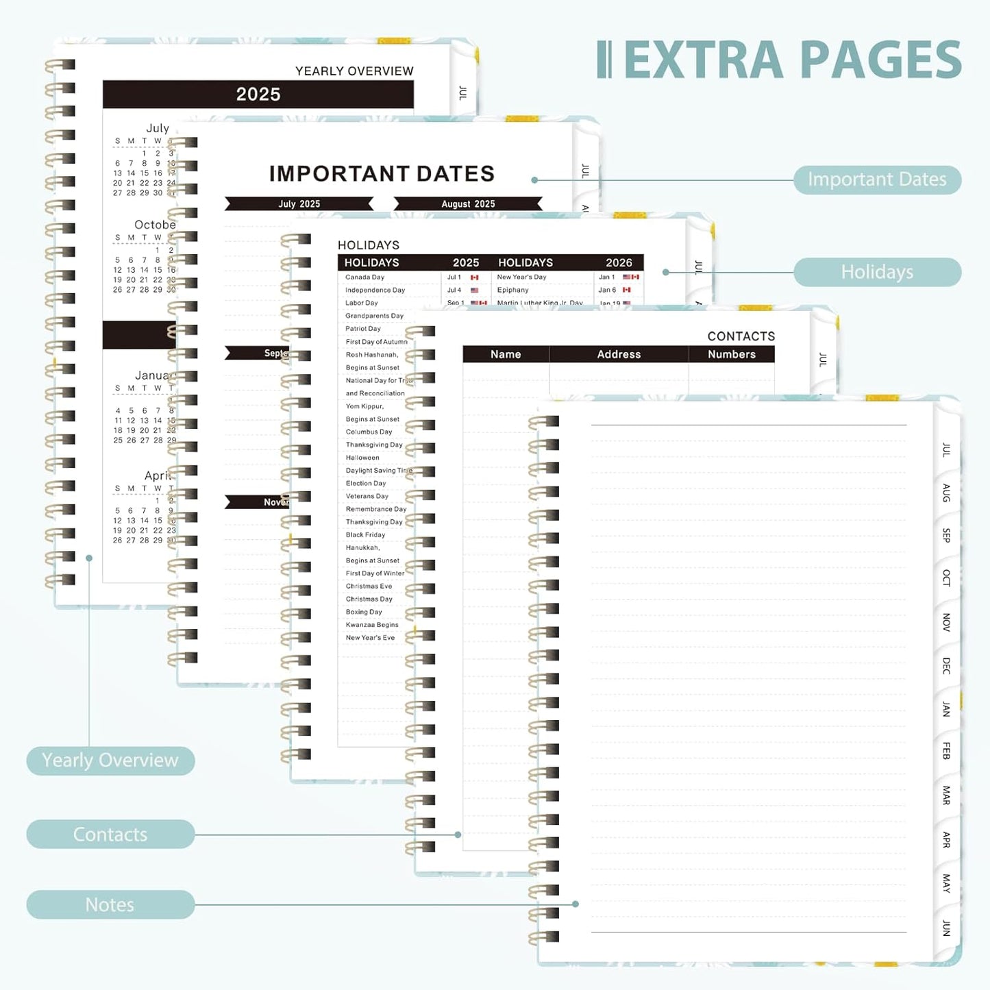 Planner 2025-2026 for Women & Men, Weekly and Monthly Calendar Notebook (July 2025 - June 2026), Hardcover Spiral Bound School Teacher Student Planner with Tabs, Inner Pocket, A5 (6.3" x 8.5")