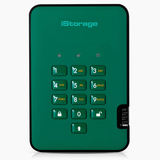 iStorage diskAshur2 HDD 2TB Green | Secure portable hard drive | Password protected | Dust & water resistant | Hardware Encryption