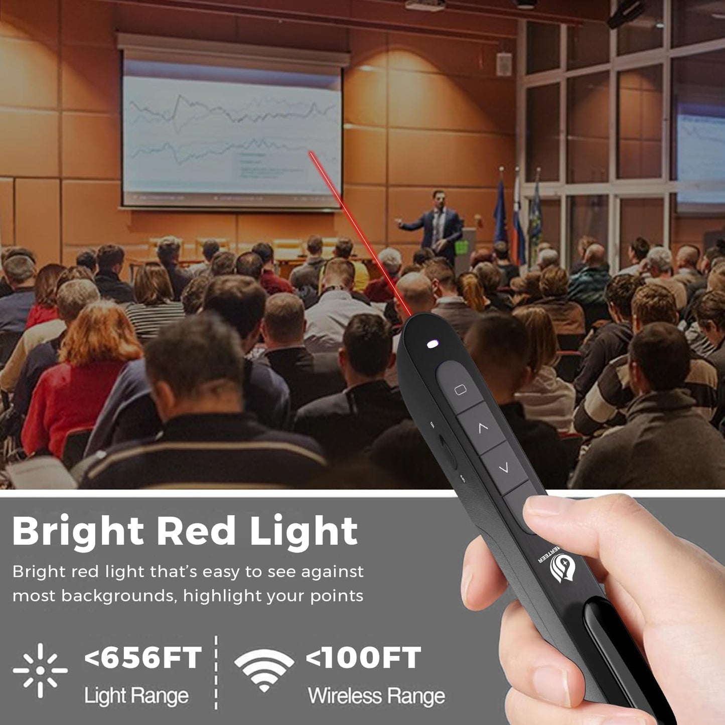 AMERTEER Wireless Presenter,Support Hyperlink RF 2.4GHz Powerpoint PPT Clicker Presentation Remote Control Laser Pointer Flip Pen