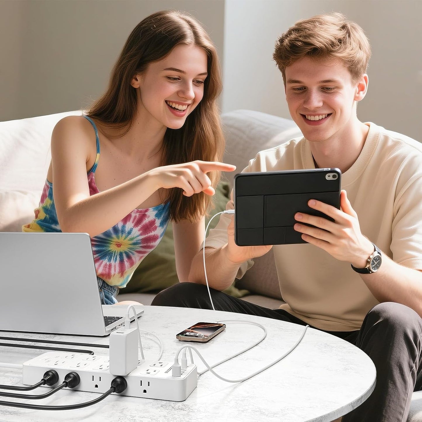 Power Strip Surge Protector Flat Plug with 20 AC Outlets 6 USB Chagring Ports, 1875W/15A, 2700J, 10 Ft Heavy Duty Extension Cord for Home, Office, Dorm, Gaming,ETL Listed (White, 10FT)