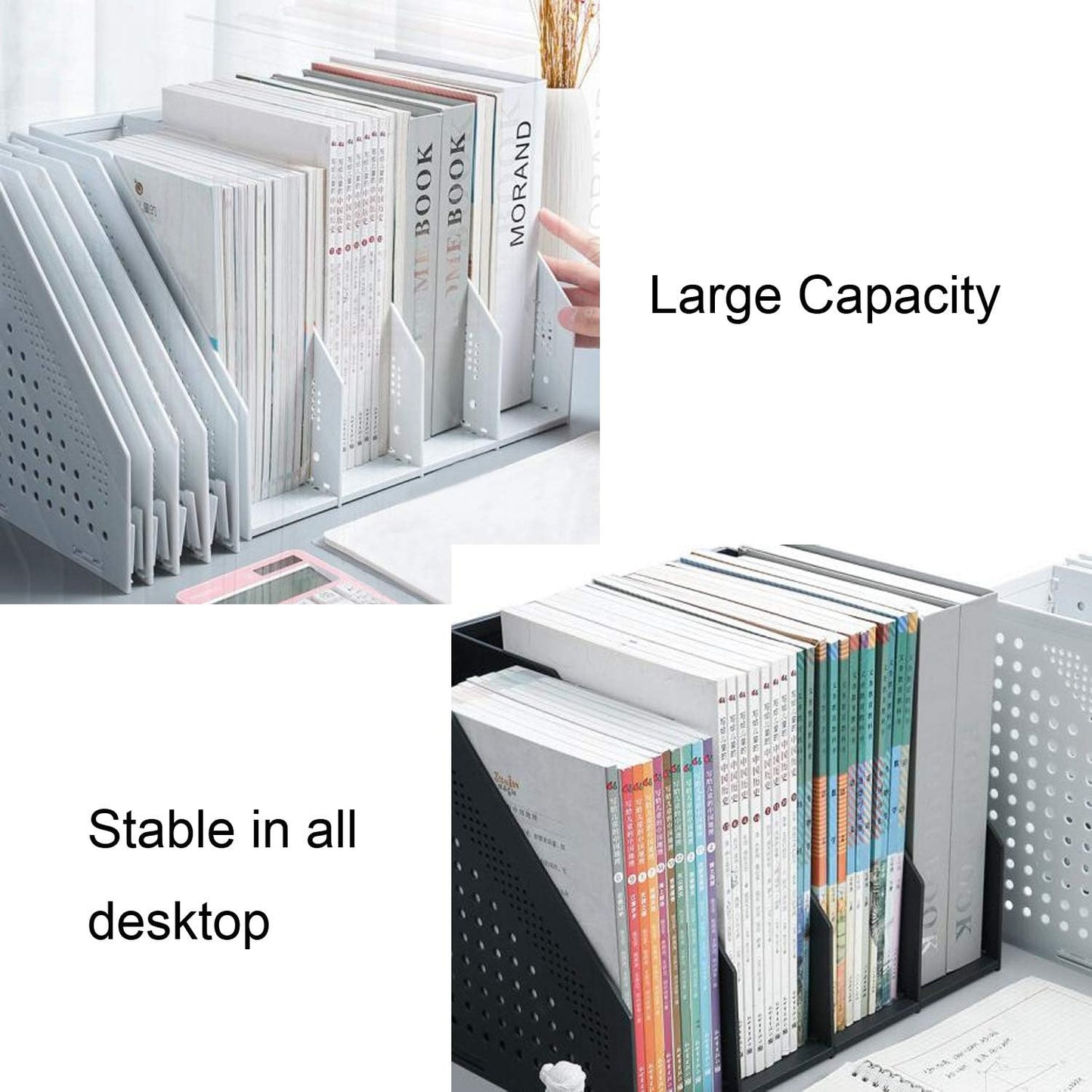 Lemical Magazine Holder 4 Vertical Compartments Collapsible Magazine File Holder Space Saving Rack Home Kitchen Desk Organizer No Need Assemble Gray