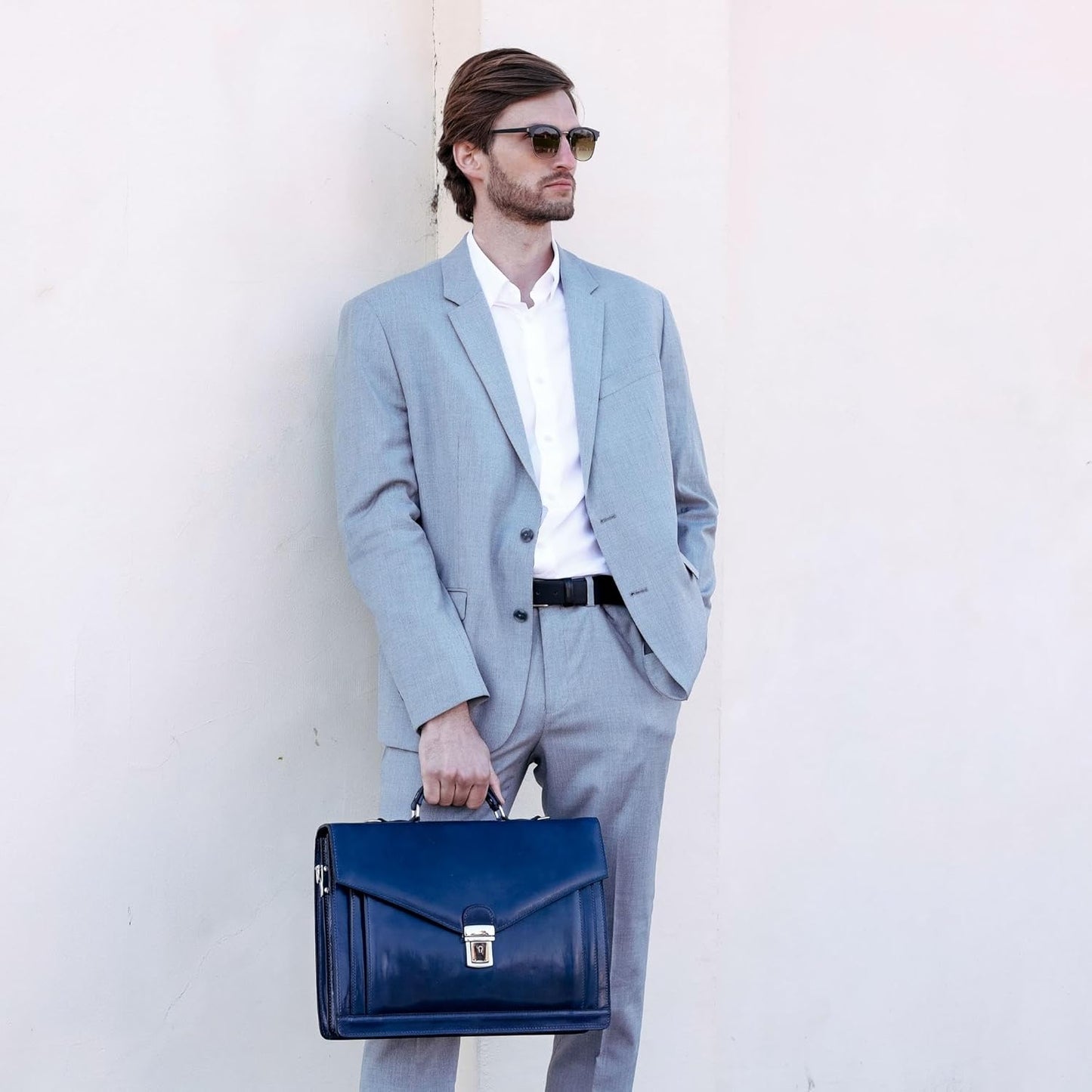 Time Resistance Leather Briefcase for Men - Business Laptop Bag - Italian Handmade Leather Bag - Attache - Gift Box Included