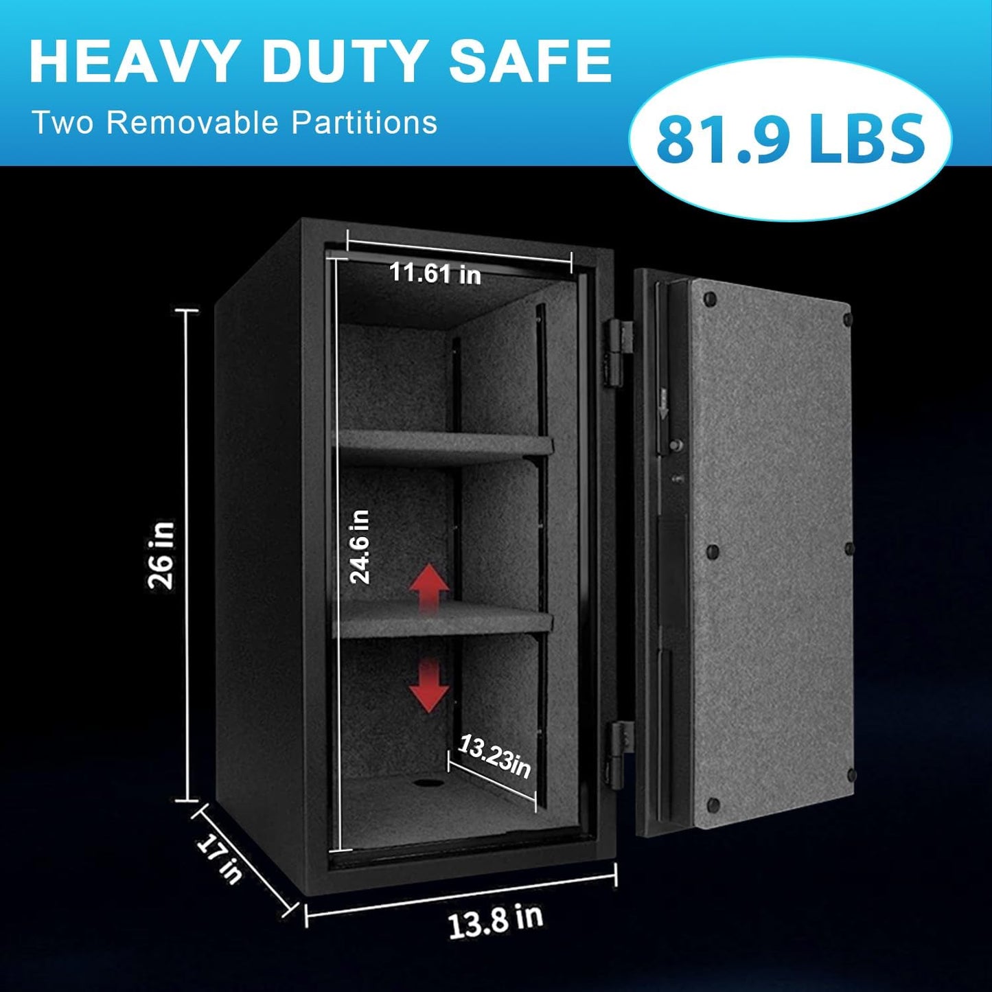 TIGERKING Biometric Fingerprint Fireproof Safe for Home Office, 3.47 Cu Ft Solid Steel Security Safe with Removable Shelf, Stores 29 Fingerprints, 30 Min Fire Protection, Anti-Theft Digital Safe