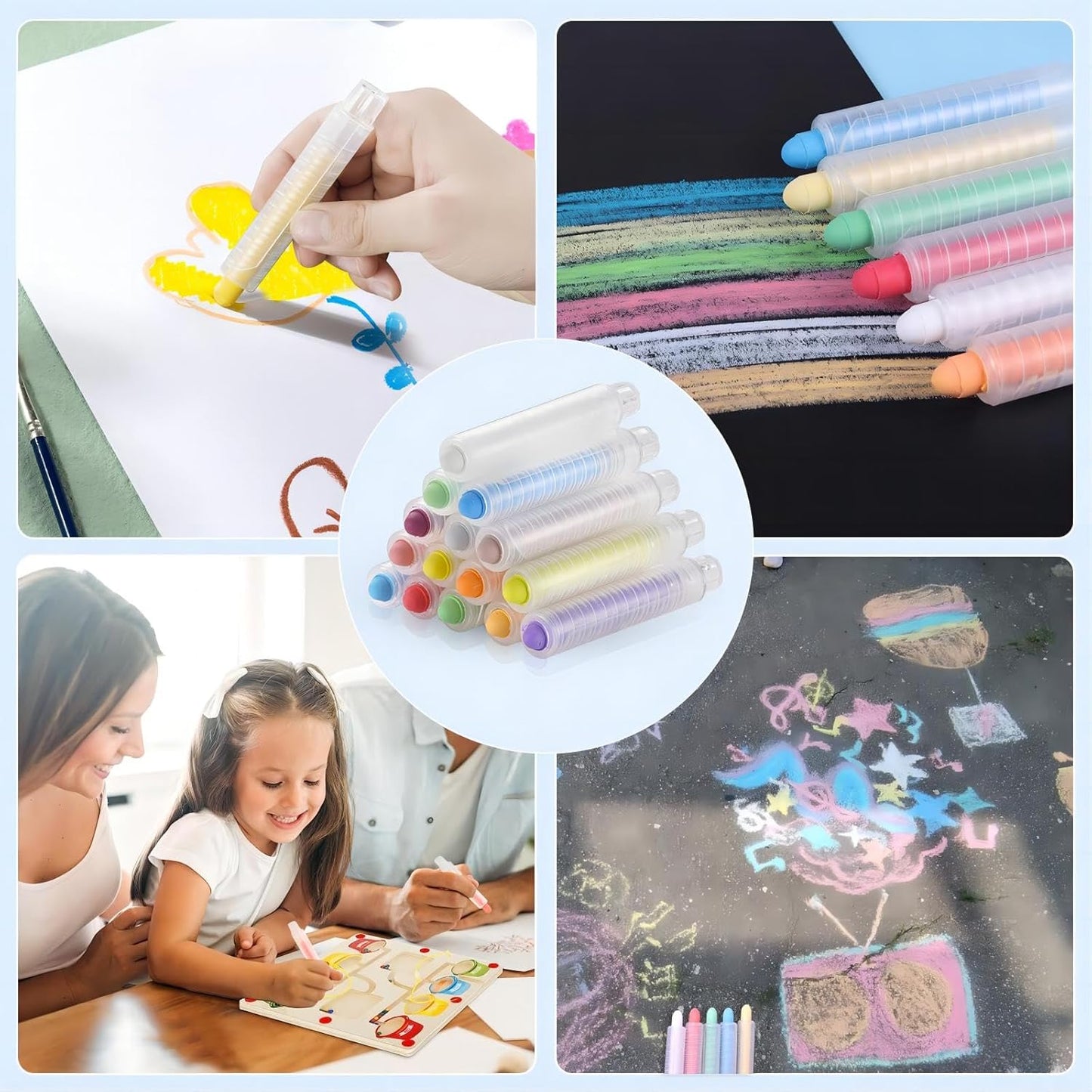 MOMJOY Dustless Kids Chalk Set,Washable Chalks for Toddlers, Non-Toxic Colored Chalk Sticks, Blackboard & Sidewalk Fun for Indoor Outdoor Toys&School Use（15PCS）