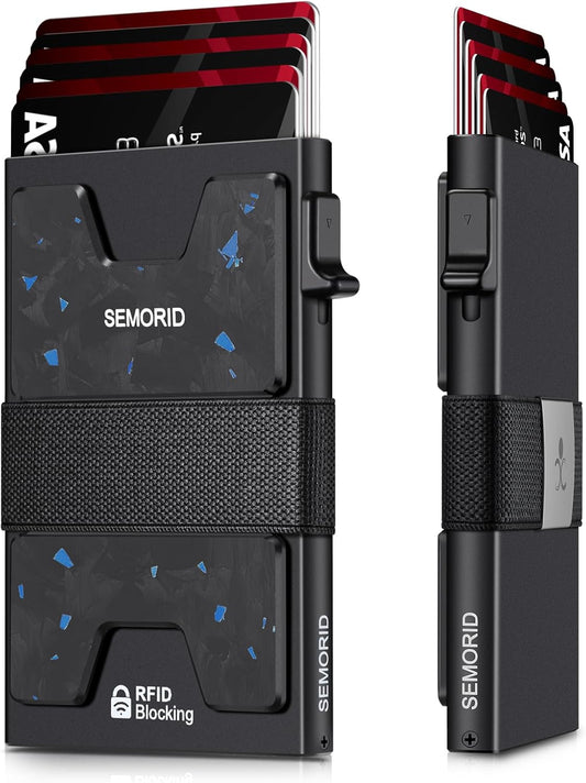 Minimalist Wallet for Men, Slim RFID Blocking Mens Wallet, Aluminum Pop Up Card Case, Thin Metal Credit Card Holder with Cash Strap -12 Cards Storage