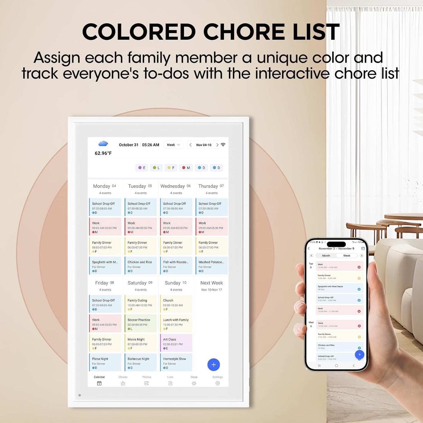 15.6 Inch Smart Digital Calendar, Wall Electronic Calendar, 1920 * 1080 IPS Full HD Touch Screen Display for Family Meal Planner Support - Streamline Household Organization