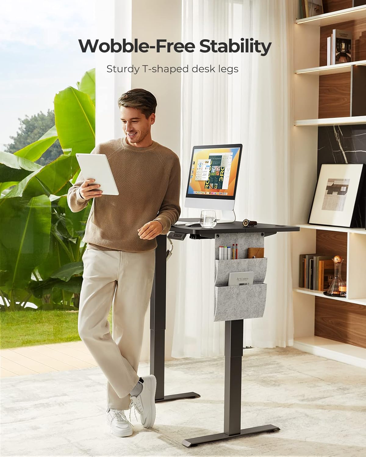 Marsail Electric Adjustable Height Standing Desk with Storage Bag, 48 * 24" Sit Stand Up Desk for Home Office,Computer Gaming Workstation, 4 Memory Height Settings,Cable Manager, and Headphone Hook