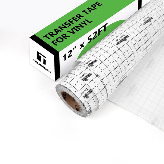 TECKWRAP Transfer Tape for Vinyl Vinyl Transfer Tape - 12" x 52FT Adhesive Transfer Tape for Permament Viyln Decals and Stickers,Windows,Signs,Clear Alignment Grid