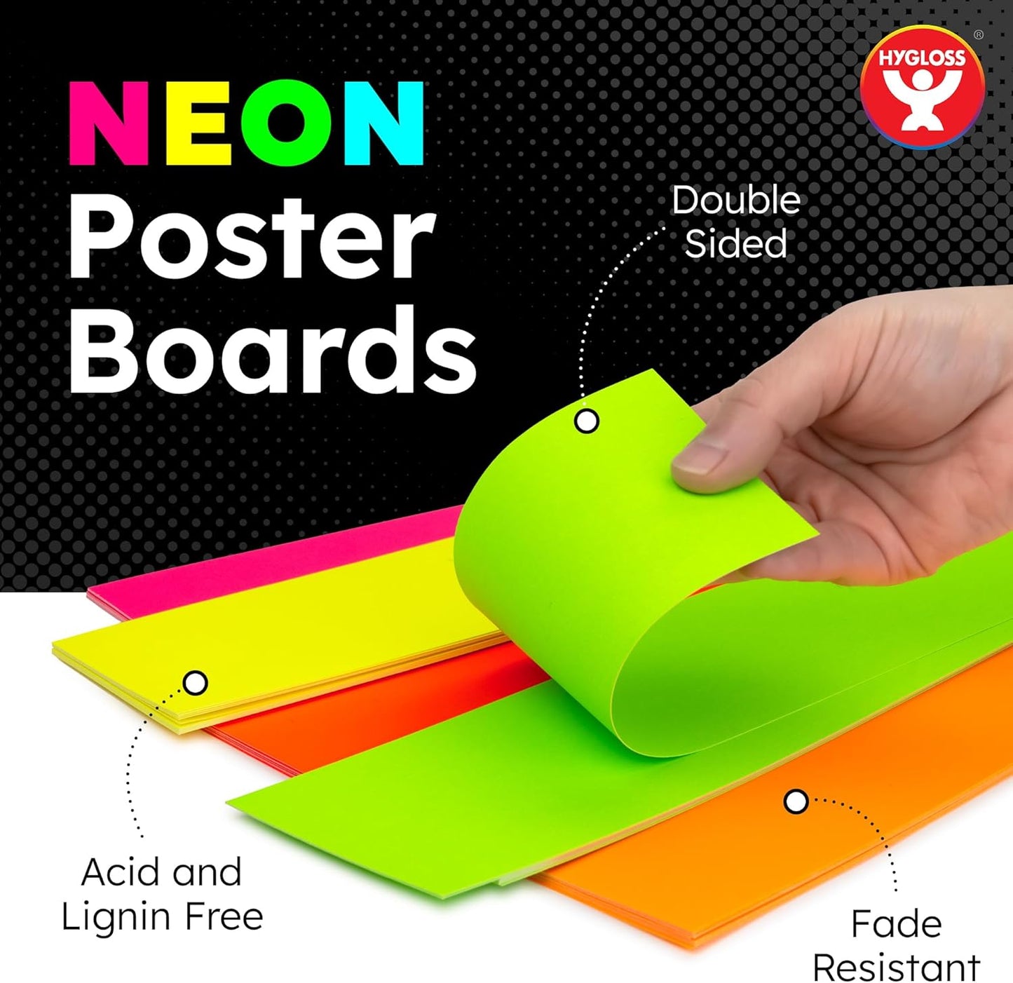 Hygloss Small Poster Board 4x11 - 50 Assorted Neon Color Poster Boards Bulk Pack - 10 Pt. Thickness Colored Poster Board Paper for Projects, Flash Cards, Signs - Posterboard Multipack 4" x 11"