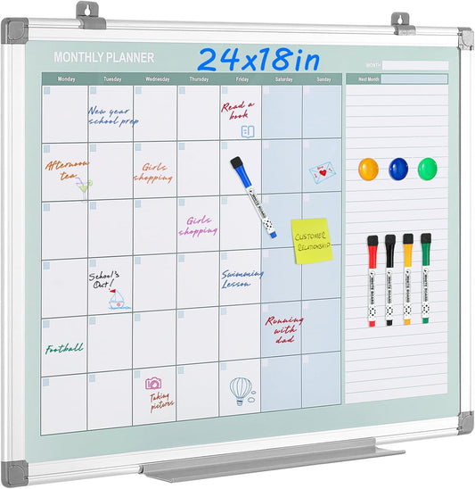 MAKELLO Dry Erase Calendar for Wall, White Board Calendar with Next Month for Office, Family, Kitchen and Bedroom, 24x18 inches