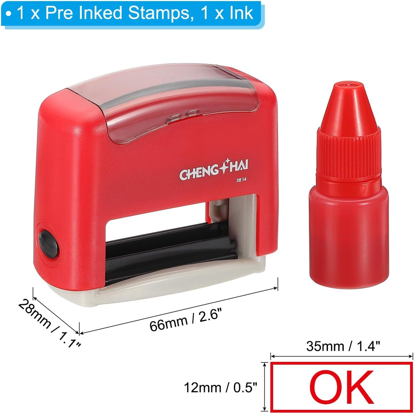 YOKIVE OK Self Inking Rubber Stamp, Office Ink Business Stamp for Office Documents, Paperwork, Warehouse, Label (Red)