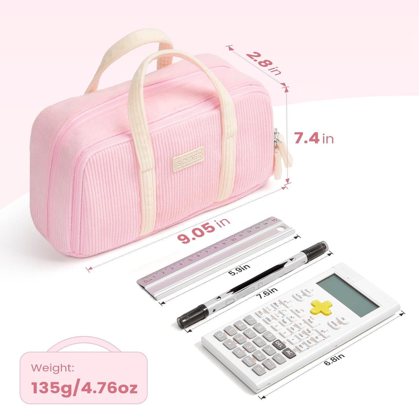 Sooez Large Pencil Case Pouch, Extra Big Pencil Bag with 5 Compartments, Pen Case Wide Opening, Soft Corduroy Pen Bag Organizer with Zipper, Cute Aesthetic School Supplies for Teen Girls, Brown