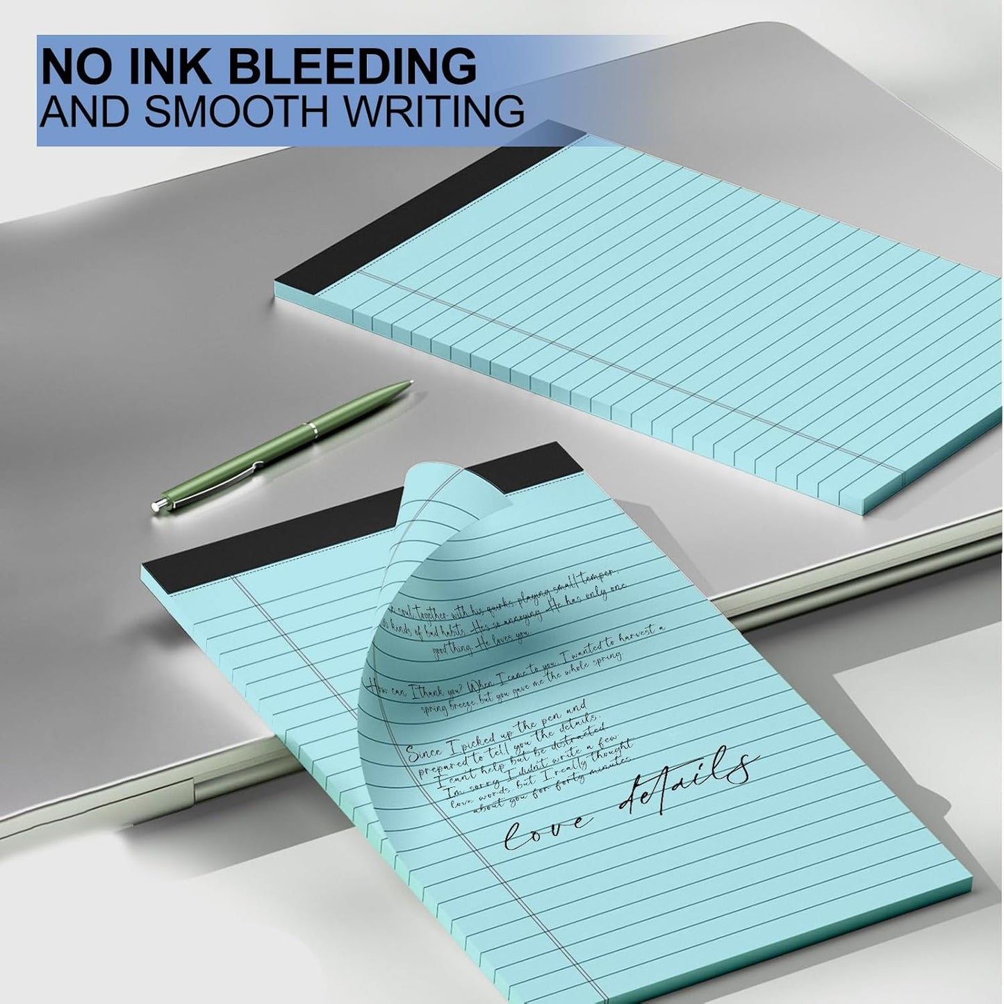 6pcs Small Note Pads, Blue Notepads 5x8 College Ruled Notebook, Writing Pads 5 x 8, Legal Pads, Memo Pad Paper Perforate Narrow Ruled Notebooks for Work, School, Office,30 Sheets/Pack