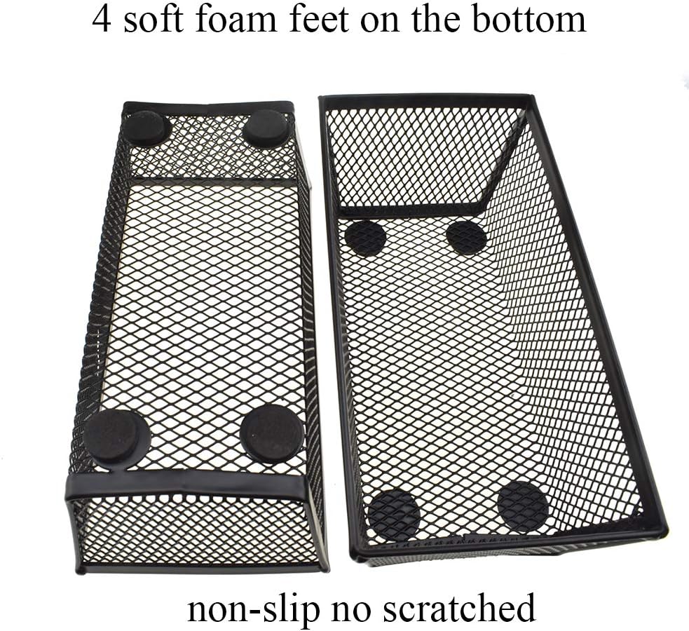 HAHIYO Stackable Mesh Tray Cup 6 x 3 x 2 inches Sturdy Container for Desk Drawer Organizer Collection for Home Office School kitchen Soft Foam Feet No Sharp Edges 2 Pack Black