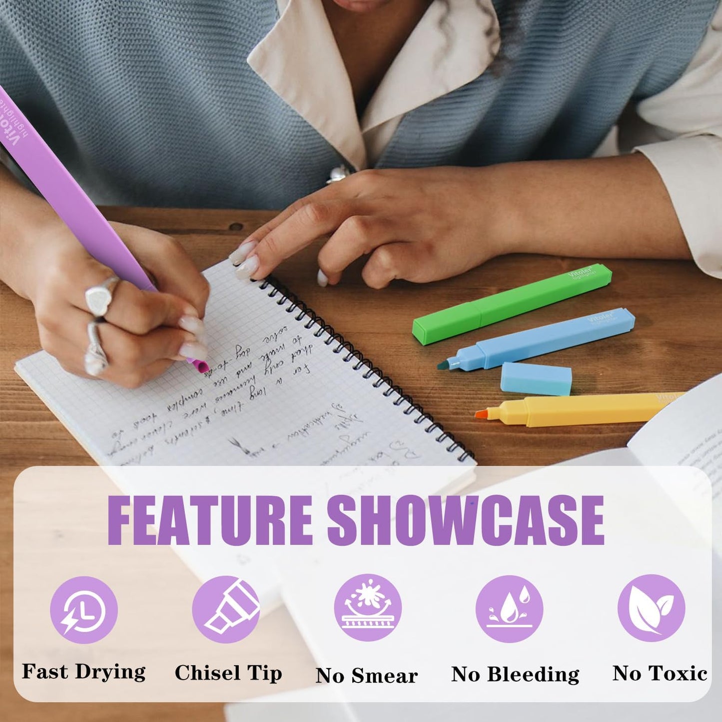 Vitoler Aesthetic Highlighters,10 Pcs Chisel Tip,Dry Fast Easy to Hold,Highlighter Set of Cute Office Desk Accessories, School Supplies