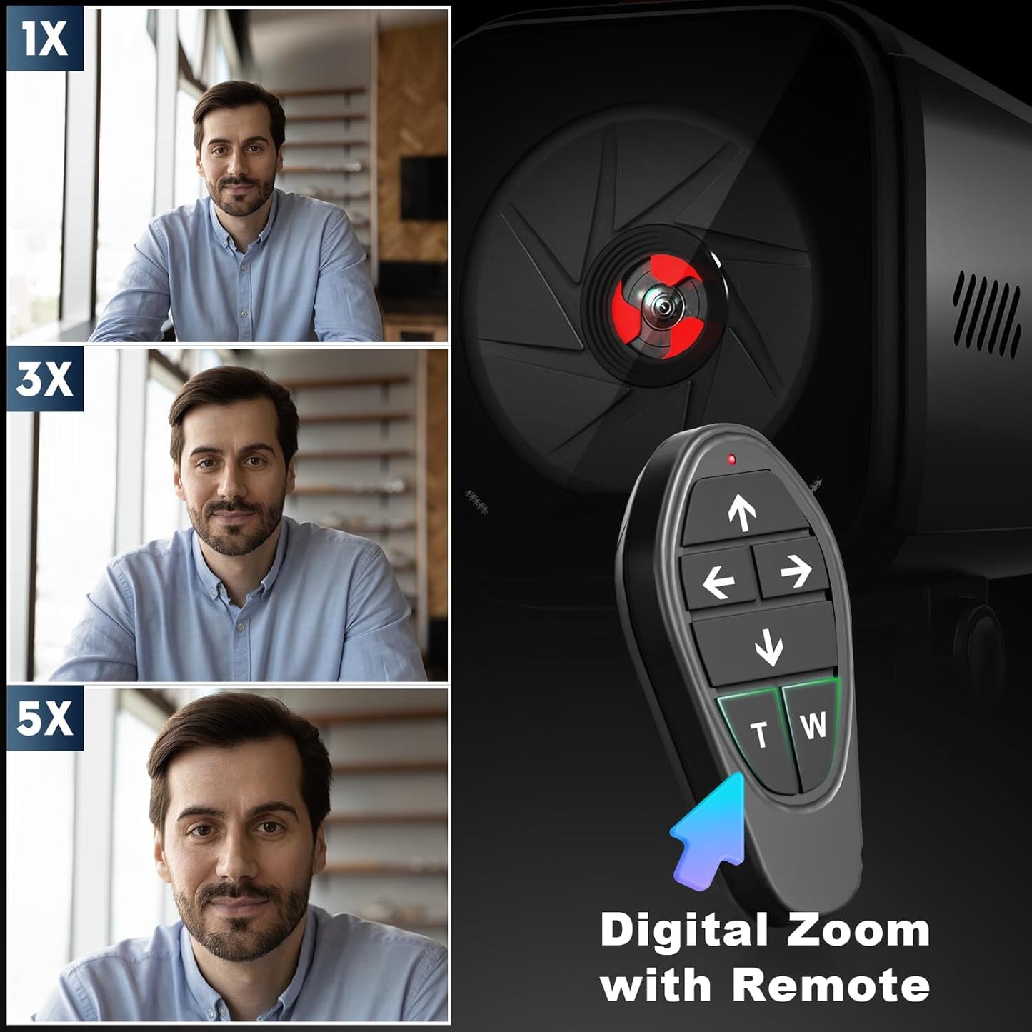 Webcam for PC/Laptop/Mac with Remote Control, 2K Computer Camera, Low-Light Correction, AI-Noise Canceling Mics, Adjustable Field of View, Built-in Privacy Cover, Stereo Mics