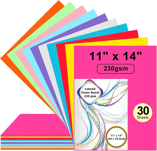 30 Pcs 11" x 14" Colored Poster Board Paper ROOKEA Colorful Poster Board Bulk 230 Gsm Thick Blank Smart Vision Boards for School Arts Craft Projects Drawing Scrapbooking Graphic