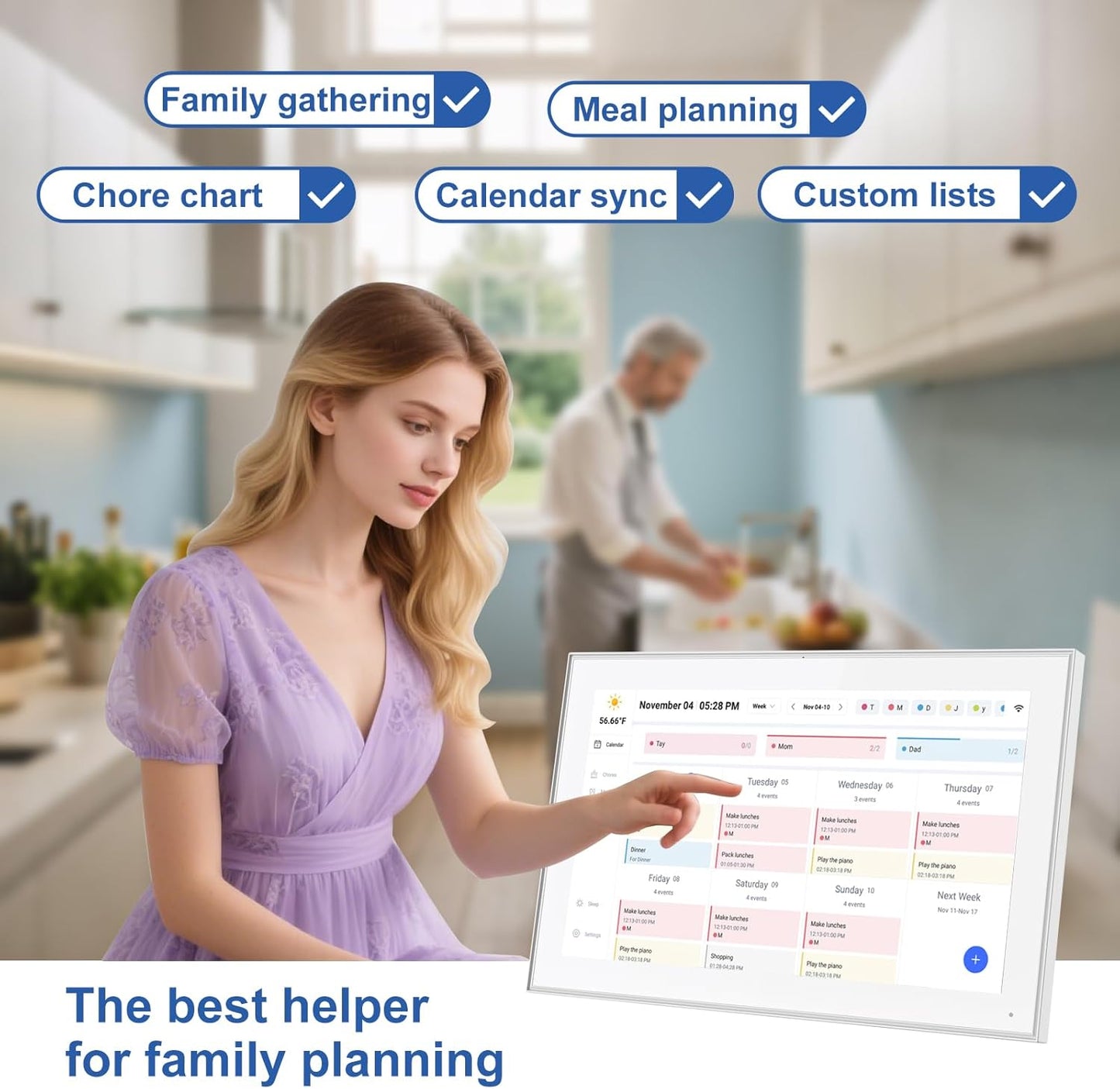 15.6 inch Digital Calendar Touchscreen, Wall Planner, IPS FHD,Smart Family Schedules, Chore Chart, Wall Organizer for Multi-Child Homes - Built-in Digital Picture Frames Function