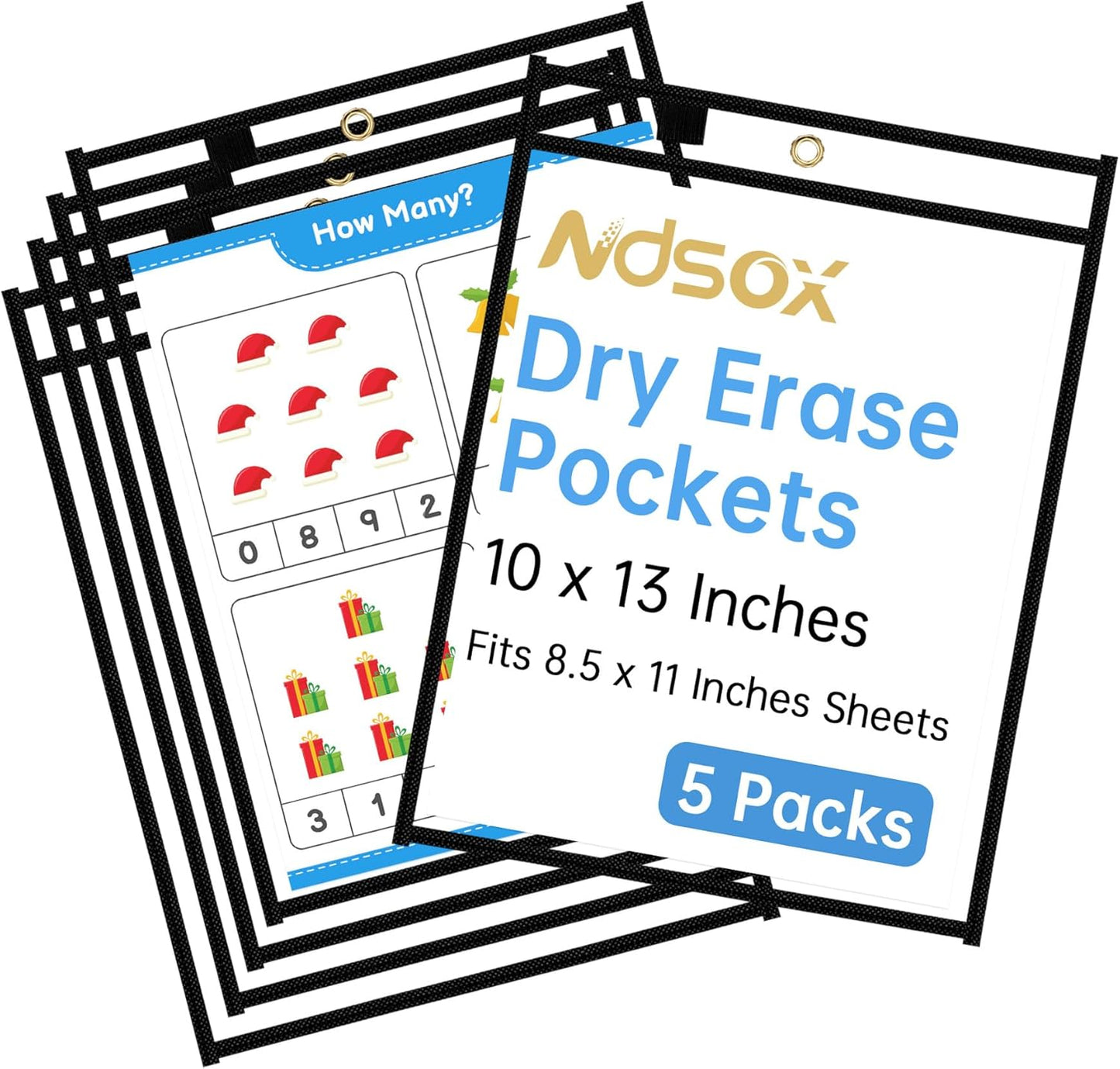 Ndsox 5 Packs Oversized Dry Erase Pockets Reusable Plastic Sleeves Clear Job Ticket Holders Heavy Duty Transparent Hanging Sheet Protectors for Teacher Classroom School Office Work Warehouse, Black
