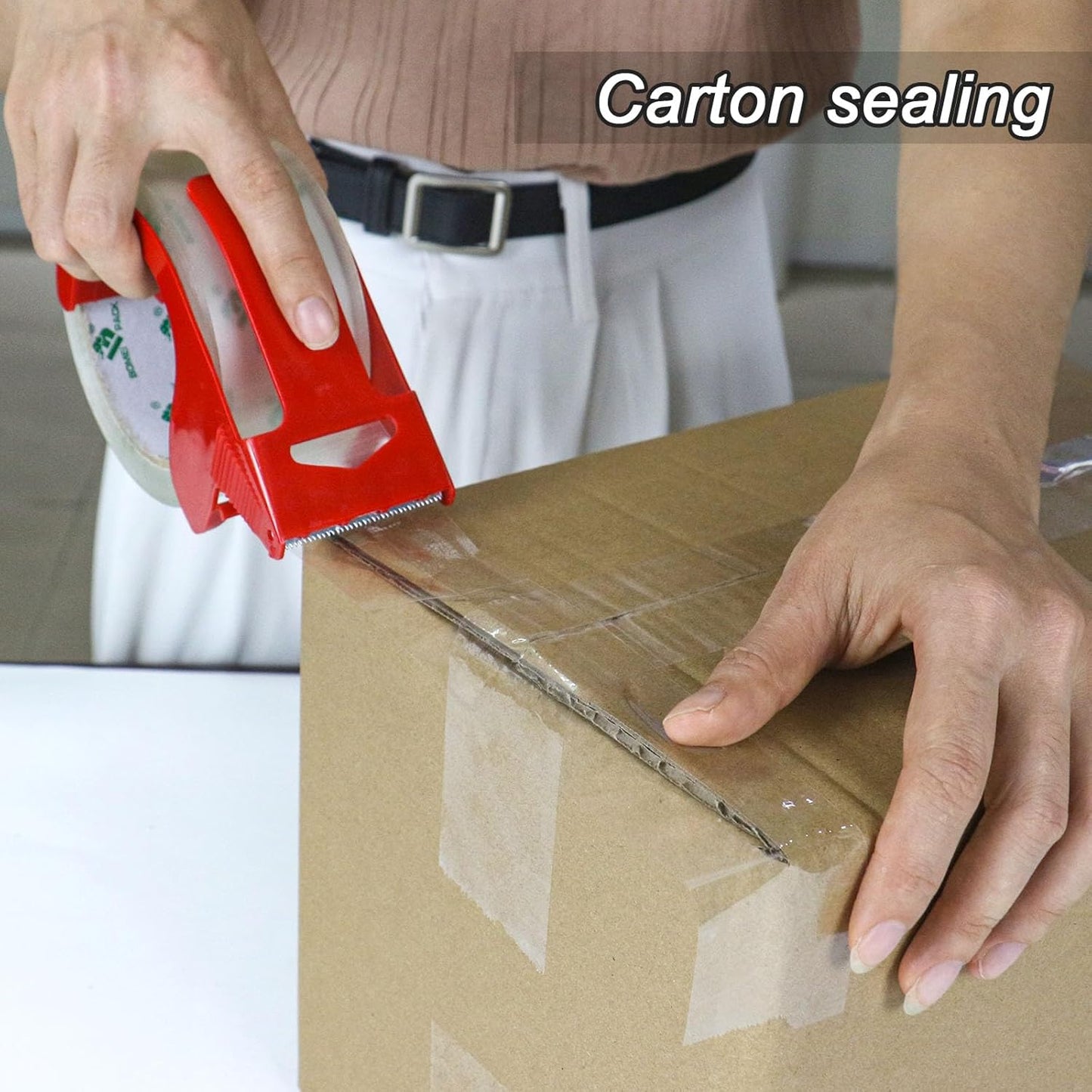 BOMEI PACK 18 Rolls Clear Packing Tape with Dispenser, Heavy Duty Refill Rolls Box Tape for Shipping Moving and Packaging, 2.4Mil 1.88 Inch x 60 Yard