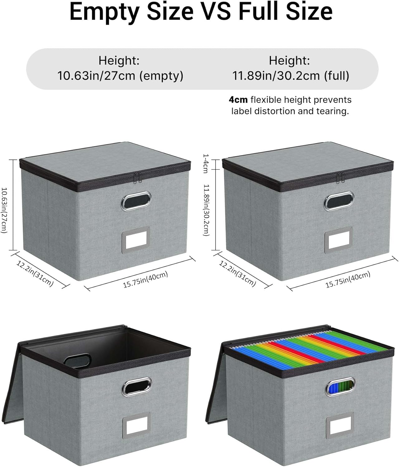 Oterri 1 Pack Large File Organizer Boxes with Lids, File Box with Mesh Pockets, Document Organizer Box for Letter/Legal Size Folders, Zippers Important Document Organizer (Grey, Without Folders)