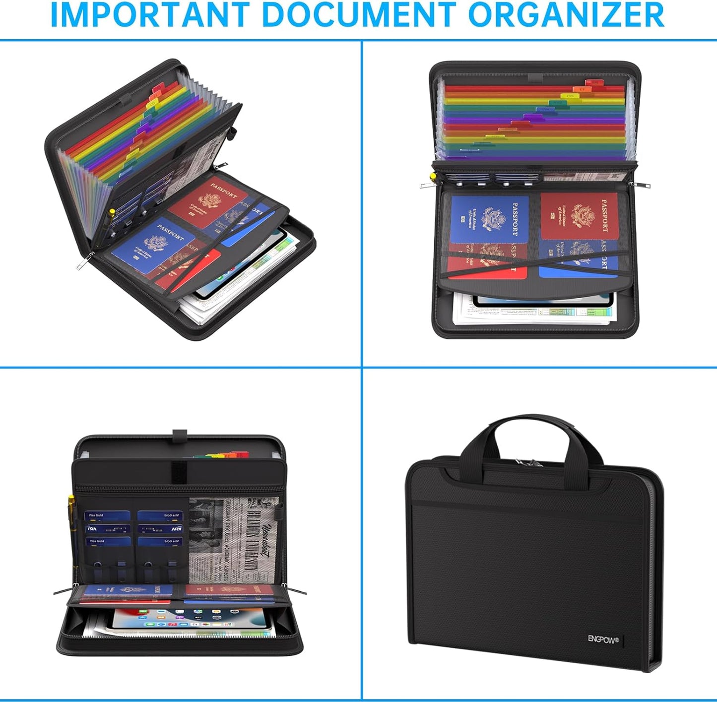 ENGPOW Accordion File Organizer,Fireproof Expanding File Folder with Multi Pockets,13 Colorful Pockets Document Organizer with Handle & Labels,Portable Home Travel Safe Storage for Letter A4 Files