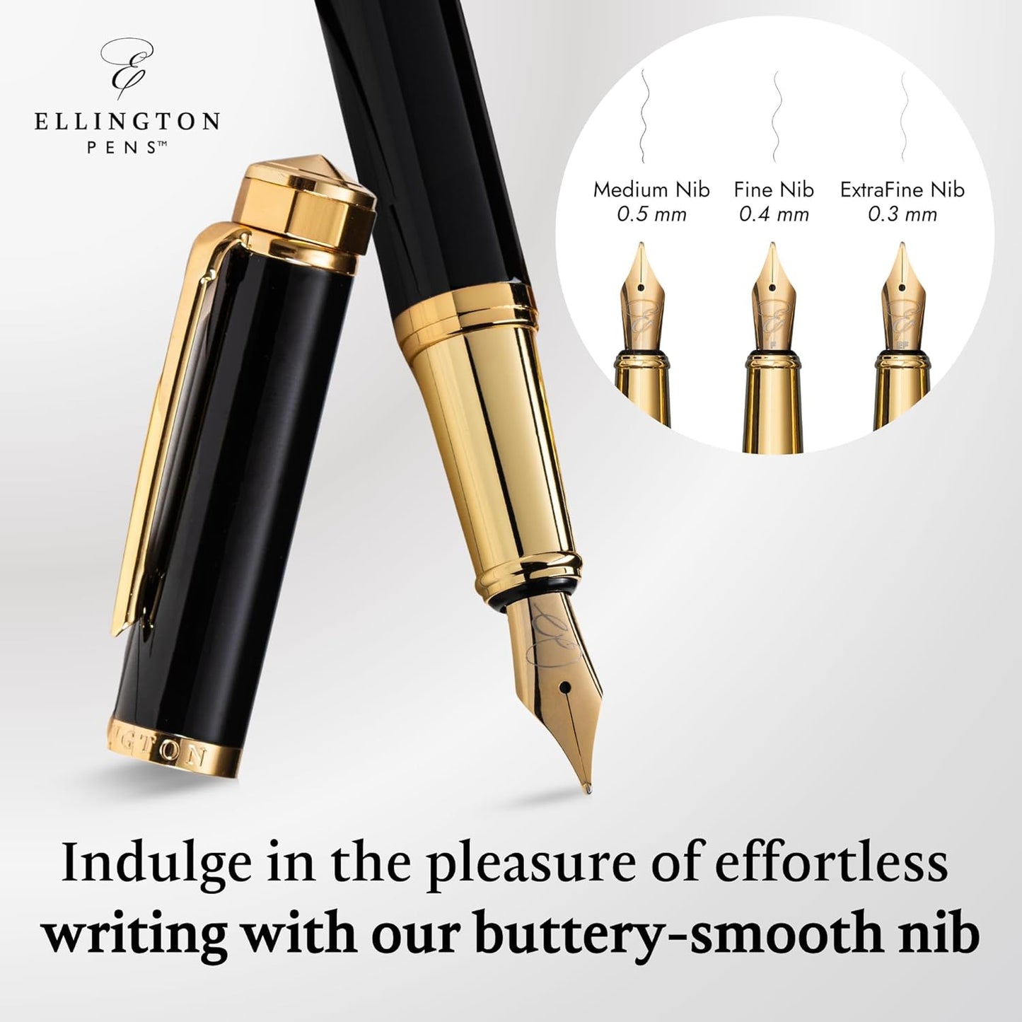 Luxury Fountain Pen Set- Fountain Pens for Writing - Smooth Extra Fine Nib - Includes Refillable Ink Converter, 3 Ink Cartridges [Black & Blue], Gift Box - Elegant Calligraphy