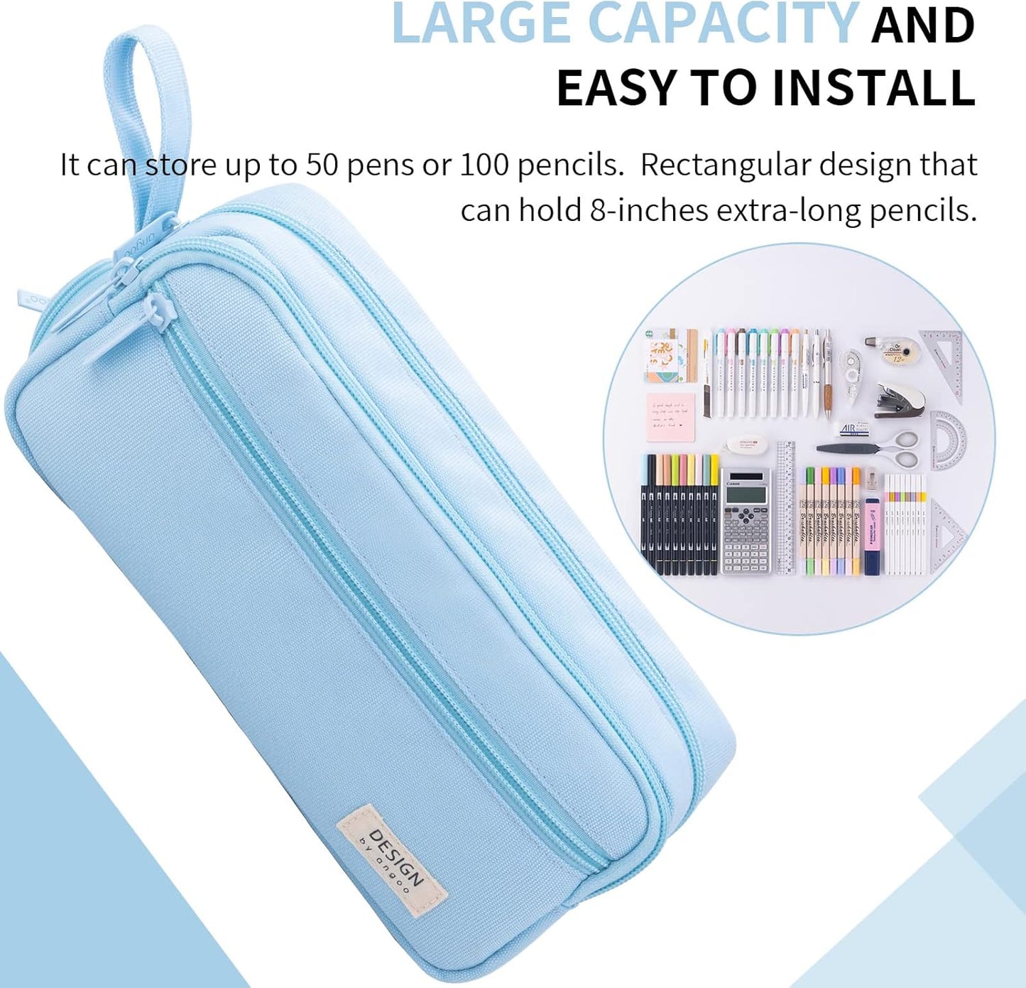 HVOMO Large Pencil Case High Capacity Holder Box Storage bag Desk Organizer Marker Pouch Pen For Middle School Office College Adult Girl and Boy(Blue)