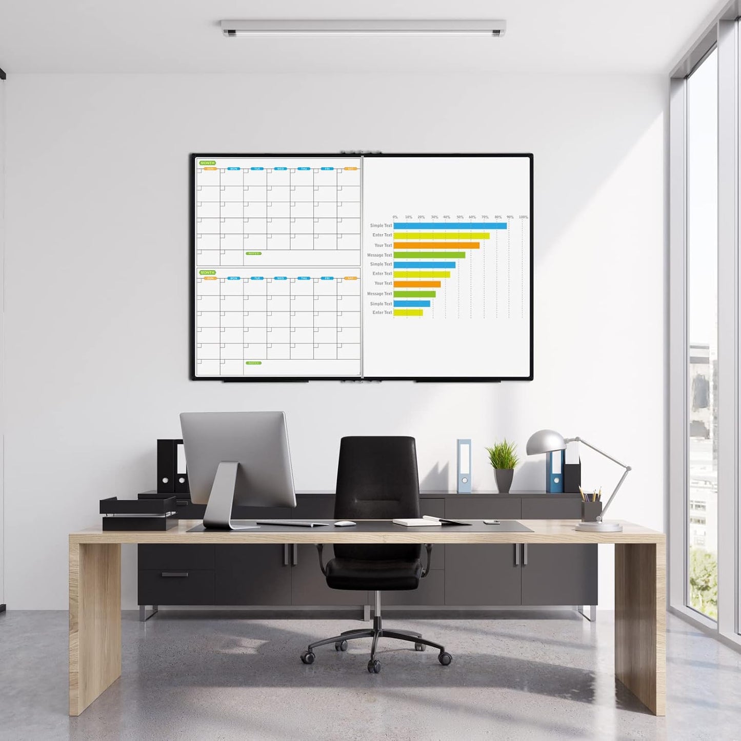 JILoffice Magnetic Foldable Dry Erase Calendar Whiteboard Combo, 2 Month Calendar Board & White Board 60 X 40 Inch, Black Aluminum Frame Wall Mounted Board for Office Home and School