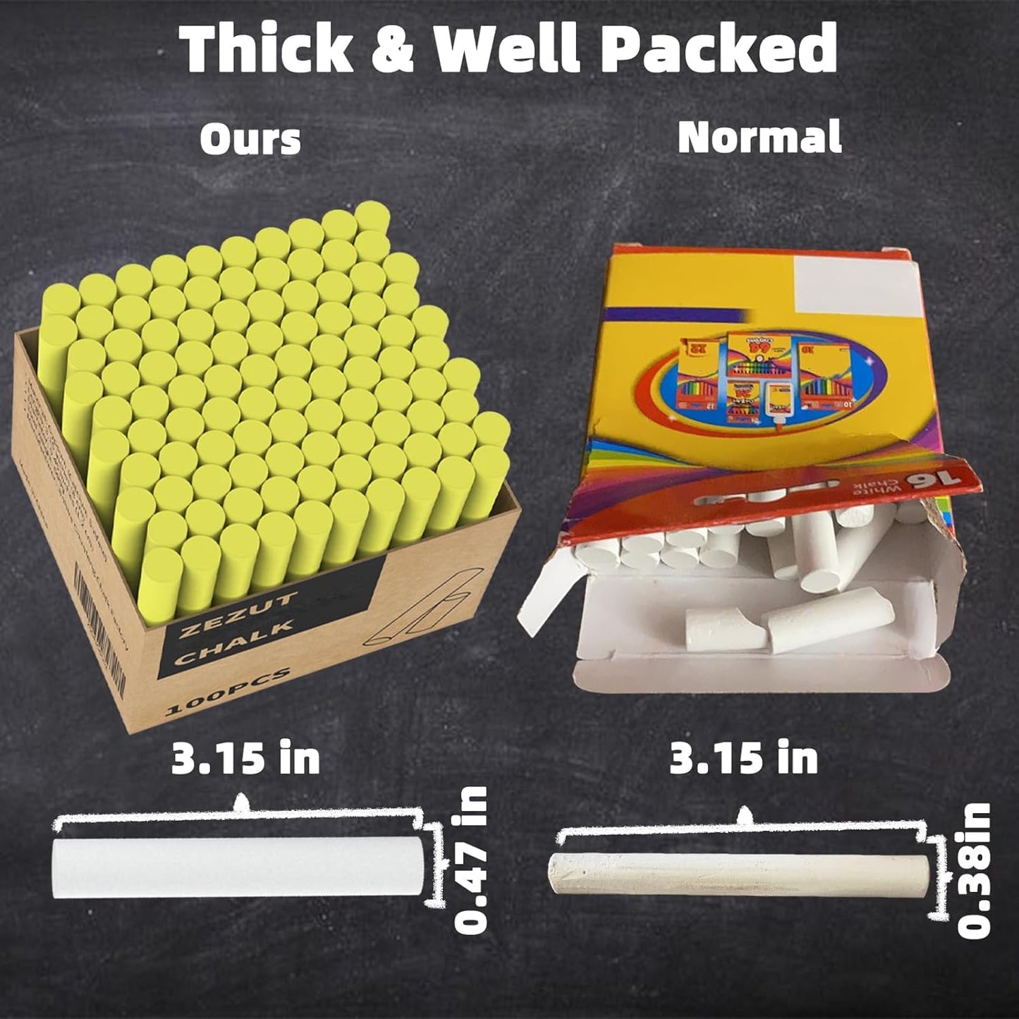Yellow Chalk 100PCS, Low Dust Chalks Stick Bulk for Chalkboard Blackboard Non-Toxic