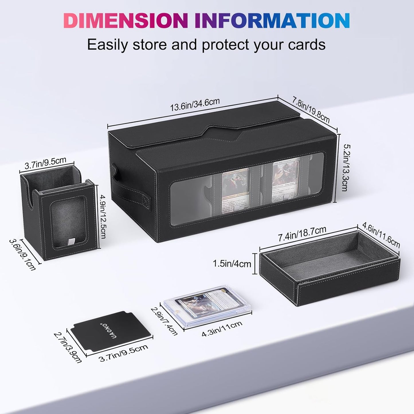 Commander Deck Box for MTG, 6-Deck Modular Card Case with Dice Tray Holds 600+ Double-sleeved Cards, Removable Trading Cards Storage Box with 35PT Magnetic Card Holders for TCG, Black Grey