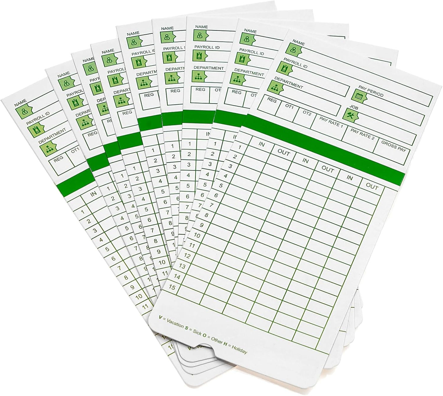 Zzrywuty All Pay Periods, 300 Count Time Cards for Hn3000, 2-Sided, 3 3/8" x 7 3/8", Green