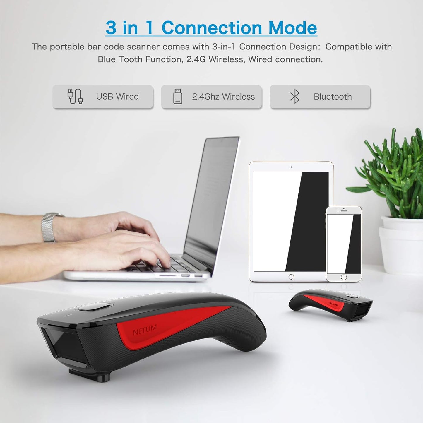 NETUM Bluetooth Mini 2D Barcode Scanner, 3-in-1 Pocket Automatic Wireless QR Bar Code Scanning Work with Windows, Android, iOS, Tablets or Computers - C990