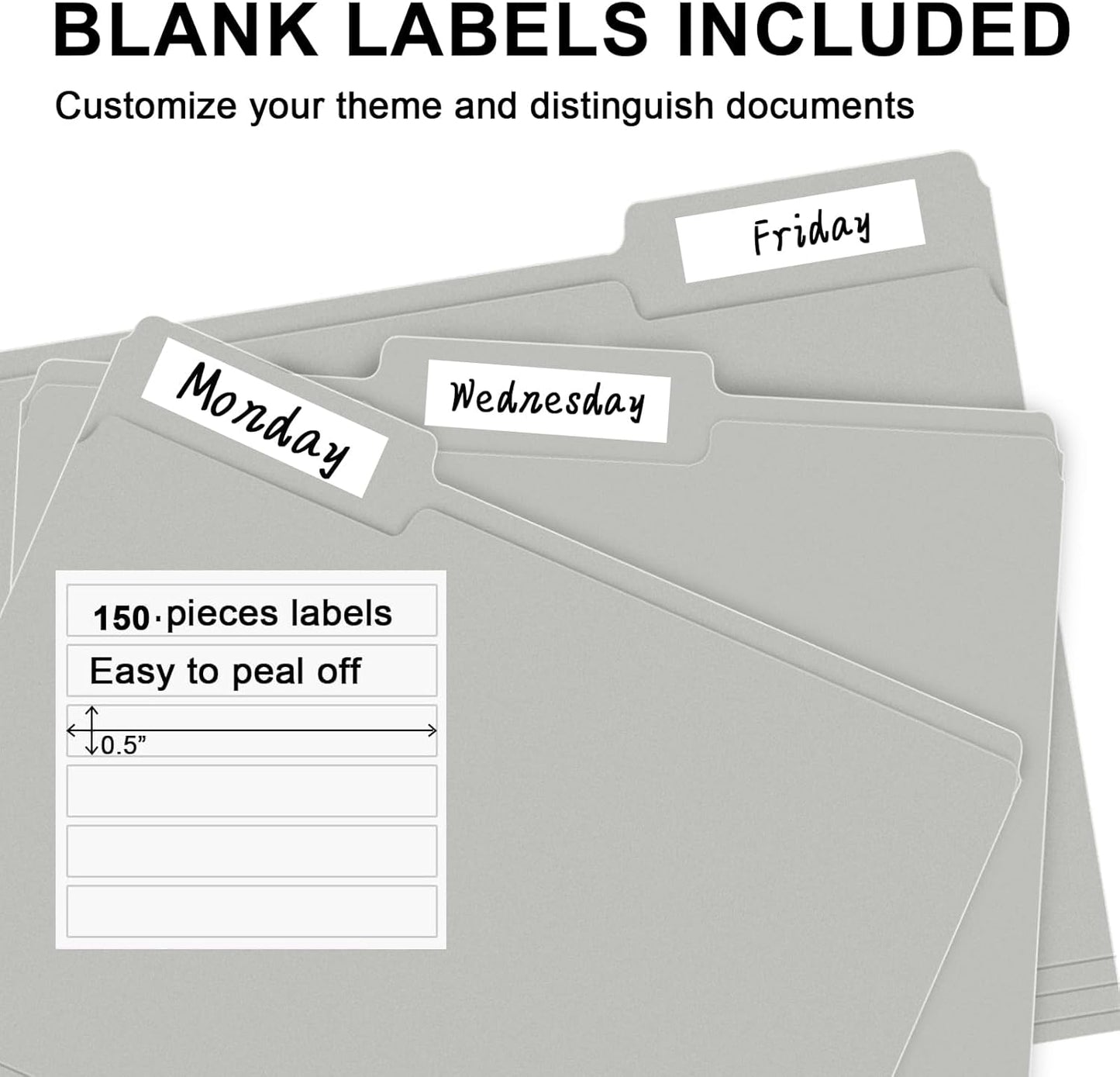 File Folder, RAZCC 150 Pack 1/3 Cut Tab File Folders Letter Size, Grey, Folders with Tab, Great for Organizing and Easy File Storage