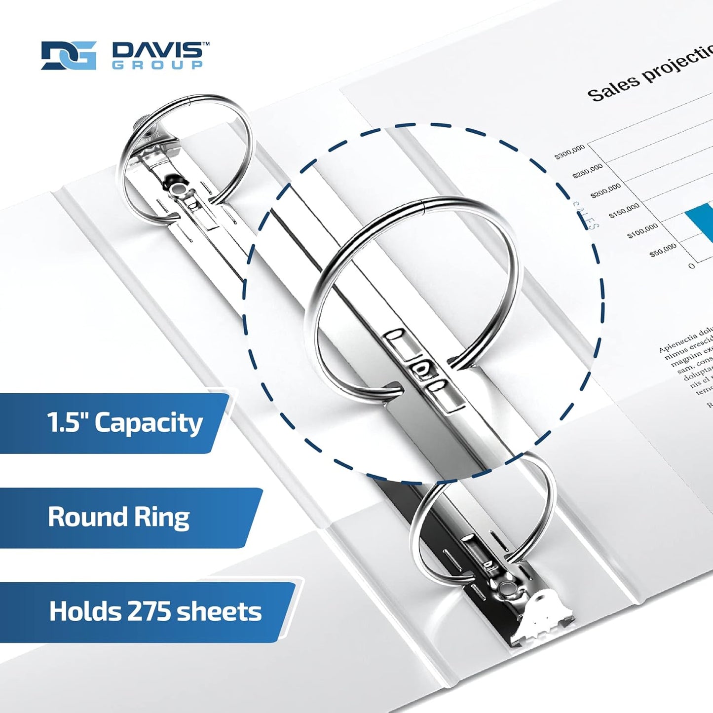 Easyview Premium 3-Ring Binders with Clear-View Covers and Round Rings, Binders for School or Office, 1.5 Inch, Pack of 6, White
