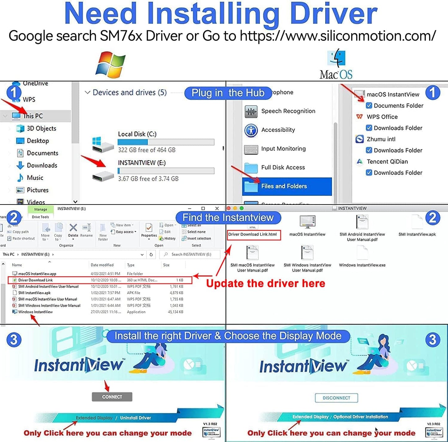 LIONWEI USB 3.0 to Dual HDMI Docking Station for Windows & macOS, USB C Adapter 2 Monitor Splitter for MacBook Pro/Air/M1/M2/Dell/HP/Lenovo/Surface