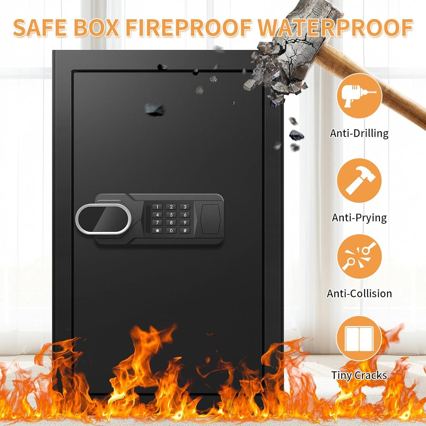 3.3 Cubic Feet Large Safes for Home Use Fire and Water Proof, Anti-Theft Digital Security Safe Box With Programmable Keypad & Spare Keys, Home Safes Water and Fireproof for Documents Money Valuables