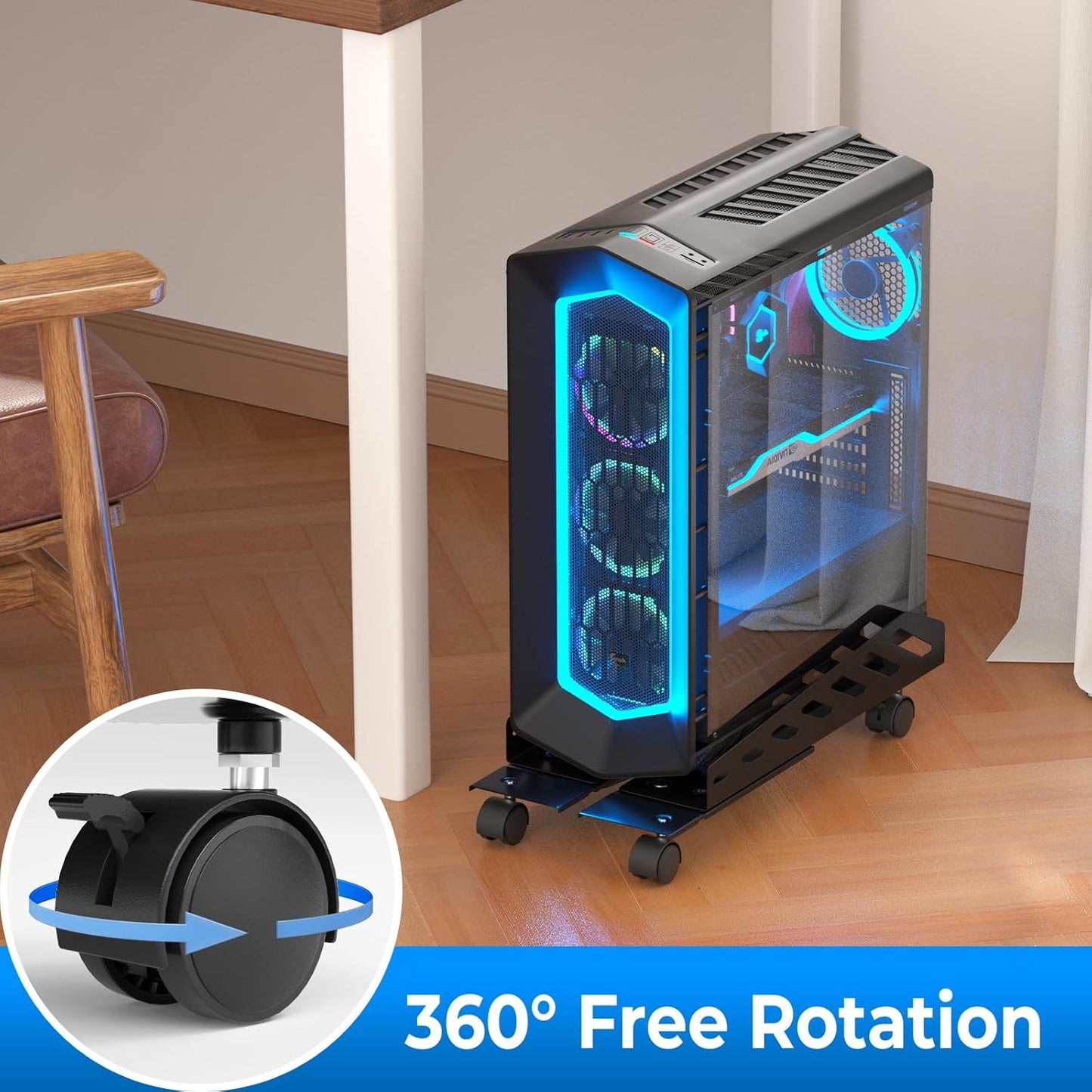 AGPTEK CPU Stand, Computer Tower Stand Adjustable Length(15.7"-20")and Adjustable Width (6.3"-11.8") with 2 Locking Wheels and 2 Caster Wheels, UPC Steel Rolling Stand Computer Stand for Desktop Tower