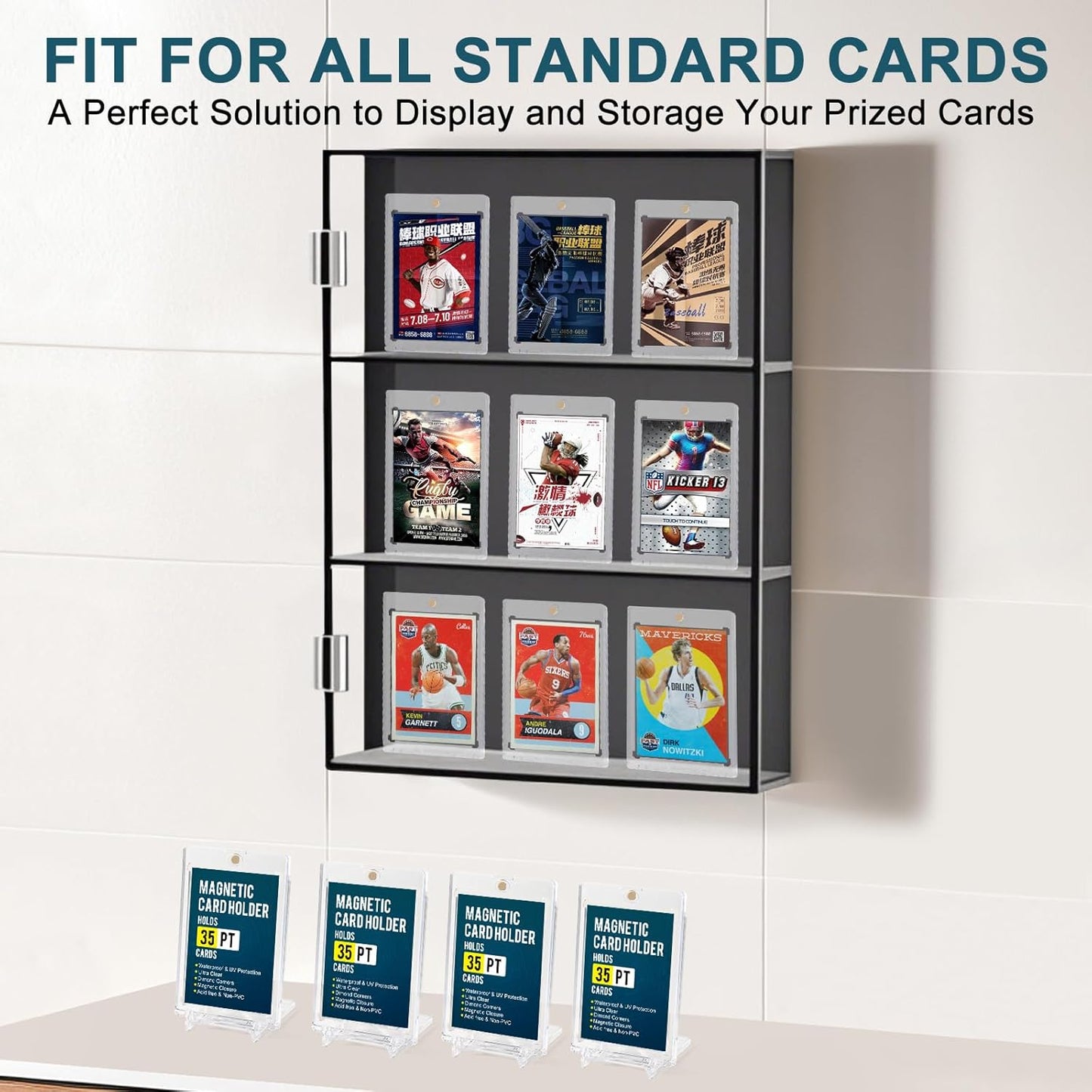 GEAoffice 50pc 35pt Magnetic Card Holder with Display Stands, UV Protection Baseball Card Holder for Trading Cards, Hard Plastic Display Card Protectors for Baseball Cards, Sports Cards
