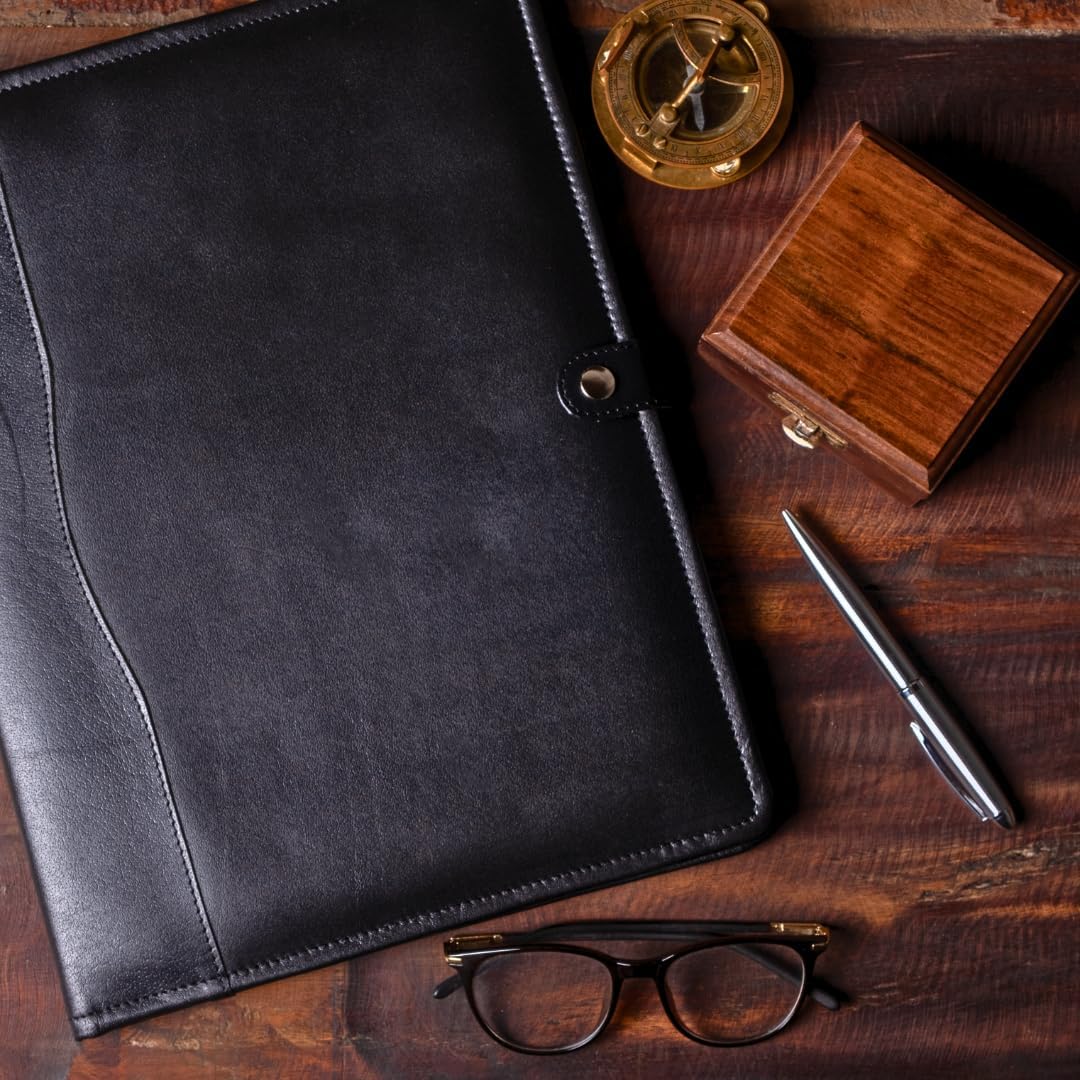 Leather Portfolio - Professional Portfolio Organizer, Resume Folder, Leather Padfolio for Men and Women, Business Portfolio with cardholder, Portfolio Folder - Leather Folder