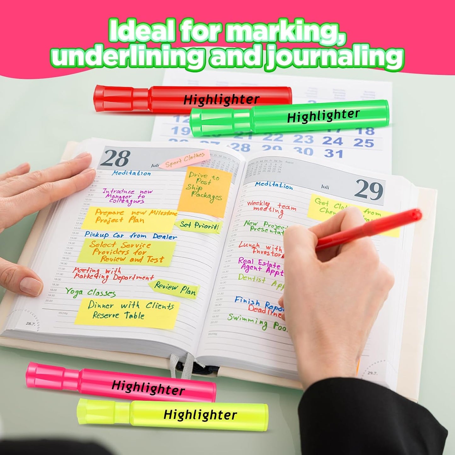 Qilery 24 Pack Tank Style Highlighters Chisel Tip Highlighters Bulk Colored Markers for Adult Coloring, Home Office Supplie(Green)