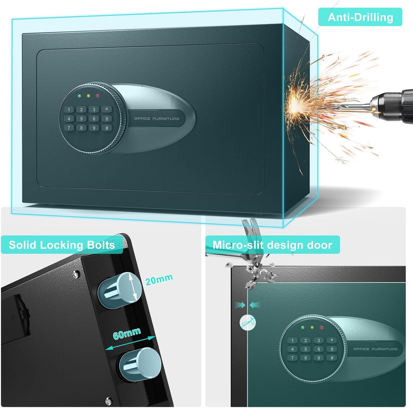 BONANO Small Safe, 0.5 Cubic Safe Box with Electronic Keypad and Fireproof Waterproof Bag, Small Safety Box for Money Cash Valuables, Dual Alarm System, Safes for Home Hotel Office