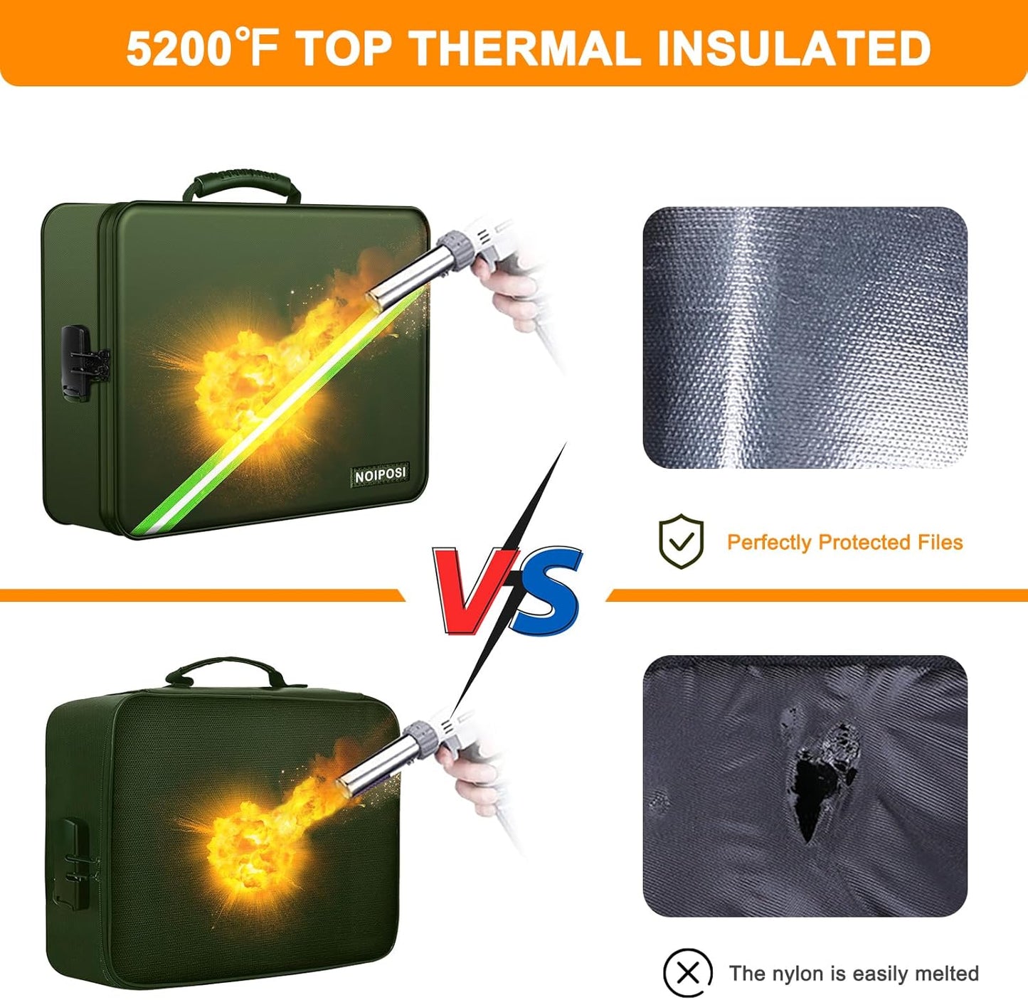 Document Organizer with 5200℉ Heat Insulated, 16.1"x11.4"x4.3" Waterproof and Fireproof Document Box with Lock, Home Strong Fireproof Safe Storage Box for Legal Size Documents and File，Green