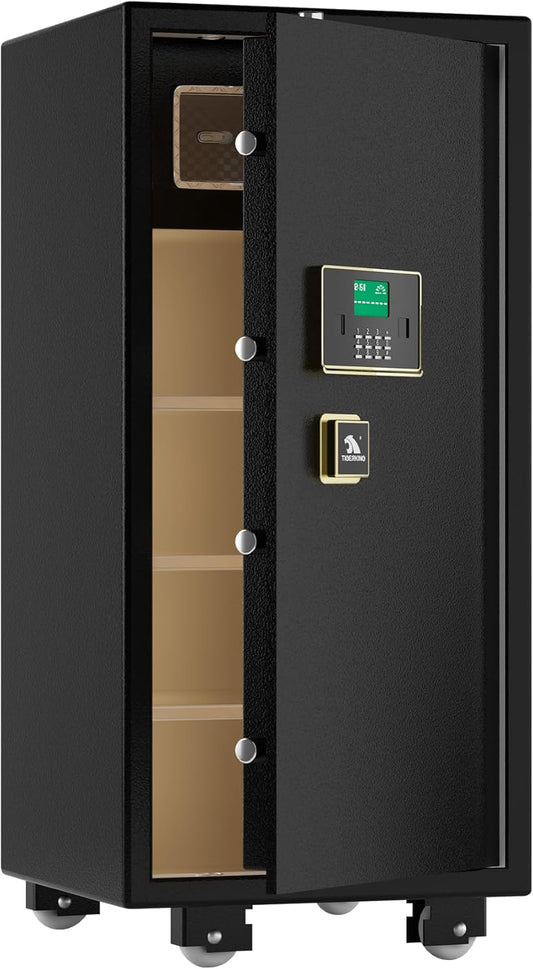 【𝐔𝐒 𝐒𝐓𝐎𝐂𝐊】TIGERKING 5.9 Cu.ft Extra Large Heavy Duty Safe Box, Big Home Safe with Double Safety Key Lock and Separate Lock Box, Digital safe with 2 Removable Shelf for Home Hotel Office, Black