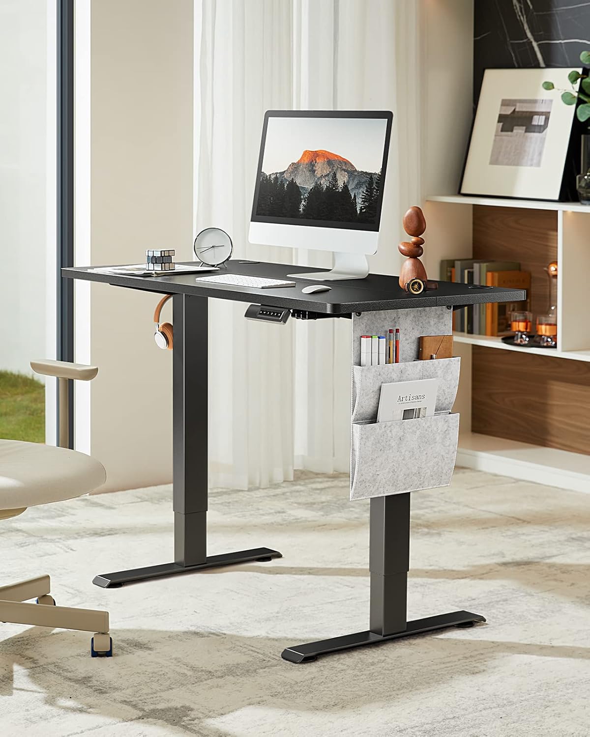 Marsail Electric Adjustable Height Standing Desk with Storage Bag, 48 * 24" Sit Stand Up Desk for Home Office,Computer Gaming Workstation, 4 Memory Height Settings,Cable Manager, and Headphone Hook