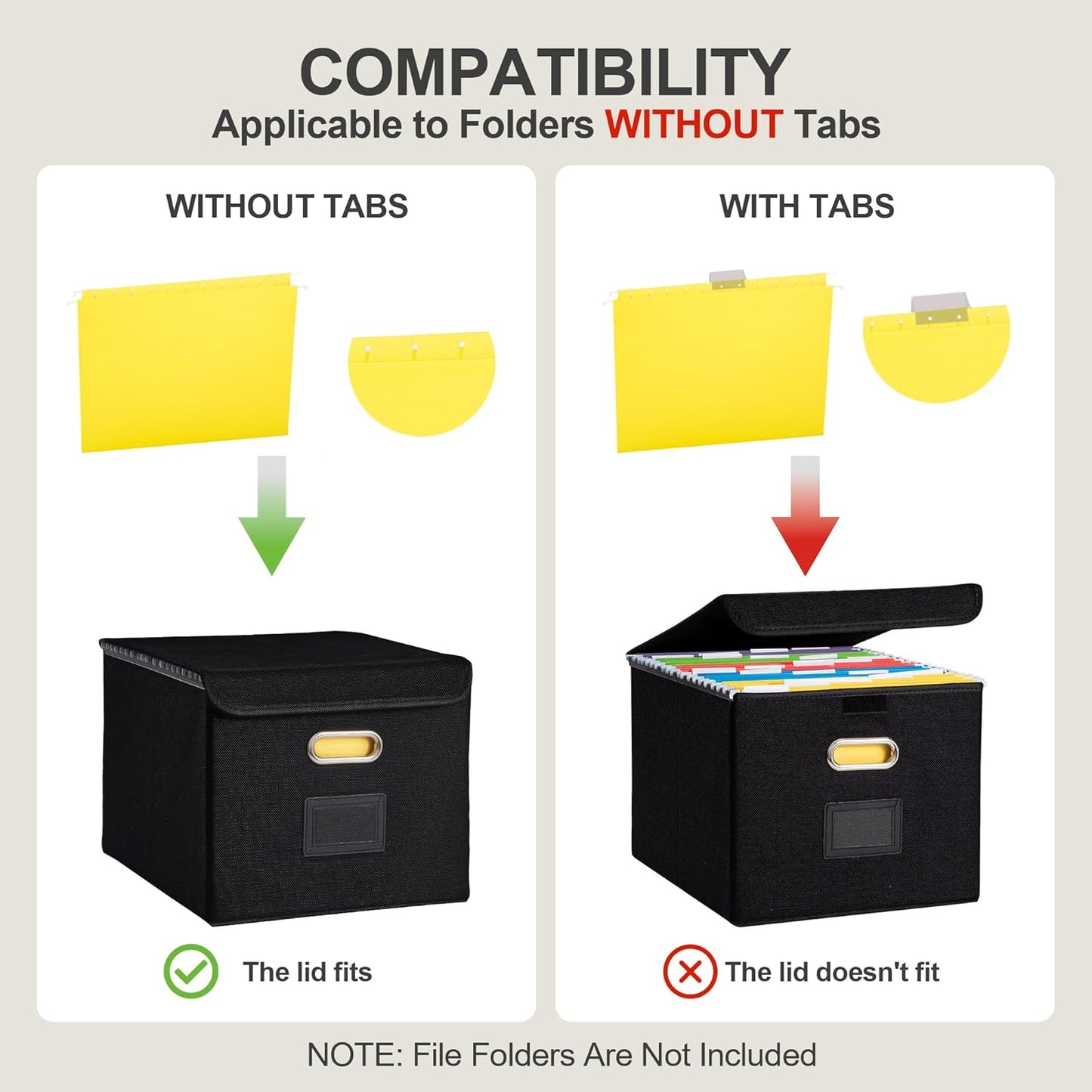 File Organizer Box, Linen Filing Organizer with Lid, Large Desktop File Boxes, Black