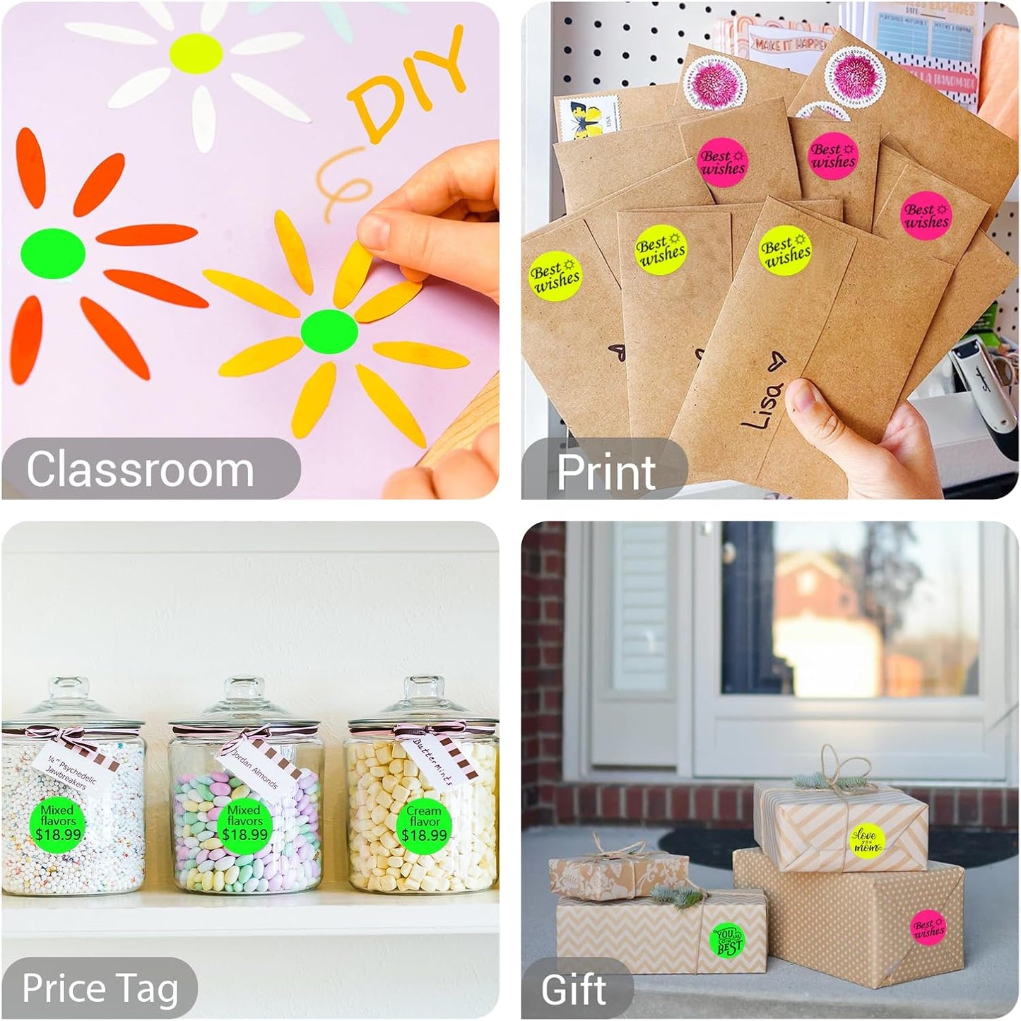 1 Inch Circle Dot Stickers 4000PCS Color Coding Thermal Labels Dots Writable Printable Small Round Stickers for Office, Classroom, Inventory, Garage, Organizing Storage, 4 Colors Mixed Color