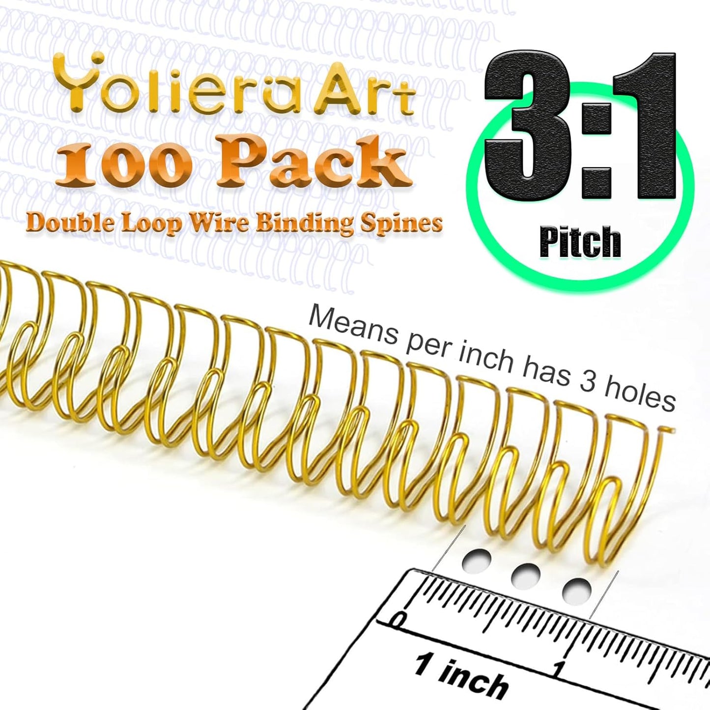 1/2 Inch Wire Cinch Book Binding Black 3:1 Pitch, 100 Pack Double Loop Metal Spiral for Bindings Fit for School Office Notebook Maker, YolieraArt Office Products Binding Combs 100 Sheet Capacity