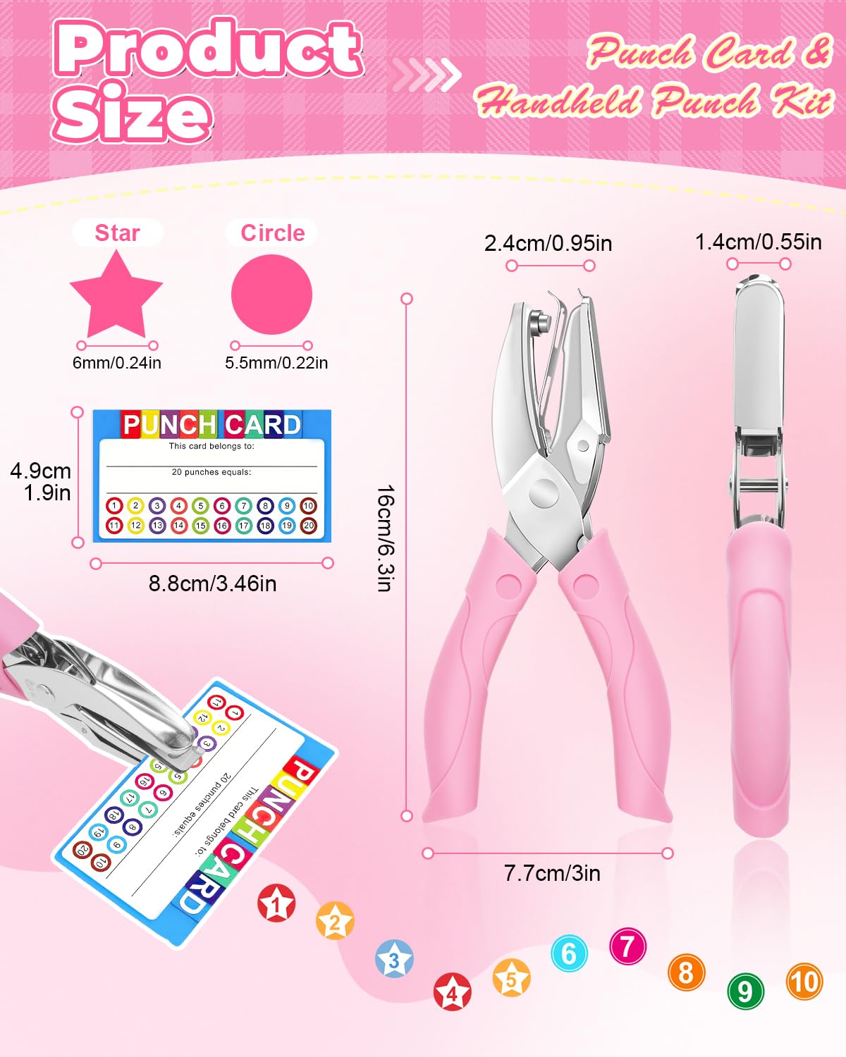 UCEC 200 Pieces Punch Cards with Star + Circle Hole Punchers, Incentive Loyalty Reward Punch Card for Classroom with Handheld Single Punches Kit to Behavior for Business School Kids Students Teachers